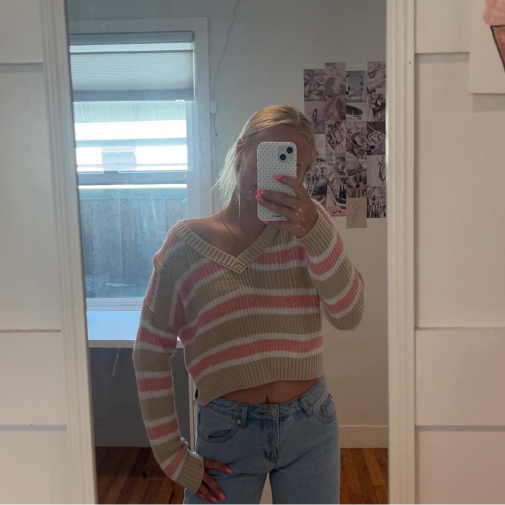 Target Beige and Pink V-Neck Sweater